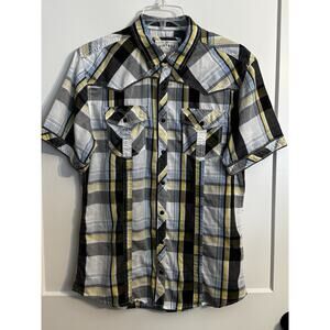 BKE Vintage 1967 Plaid Western Cowboy Pearl Snap Short Sleeve Button Up Shirt L